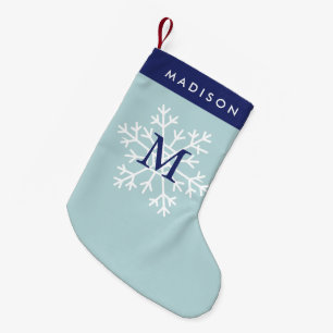 Blue Snowflake Monogrammed Small Christmas Stocking