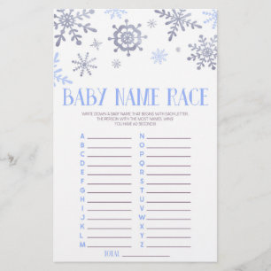 Blue Snowflake Name Race Baby Shower Game Activity Stationery