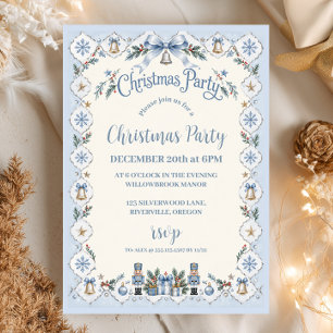 Blue Snowflake Nutcracker Christmas Party Invitation