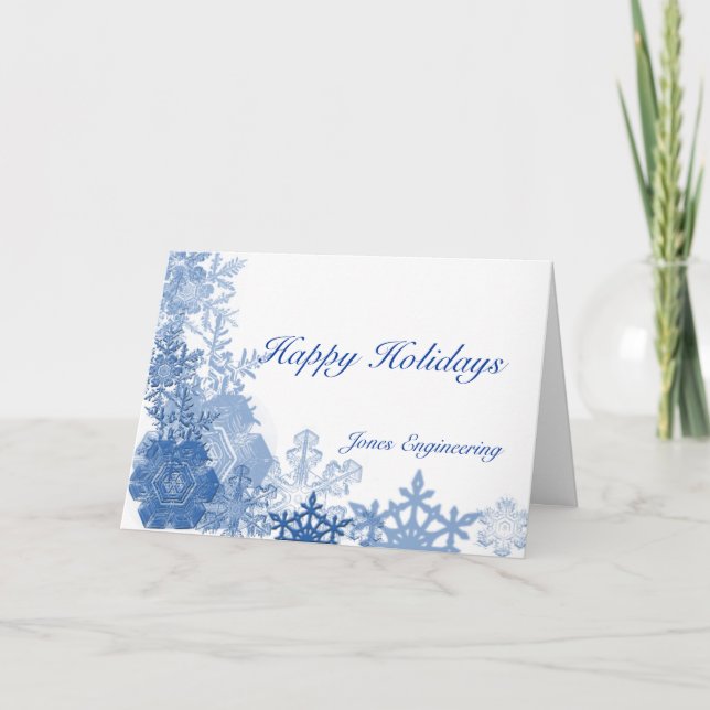 Blue Snowflake on White Holiday Card (Front)