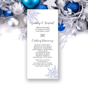 Blue Snowflake on White Winter Wedding Program Programme