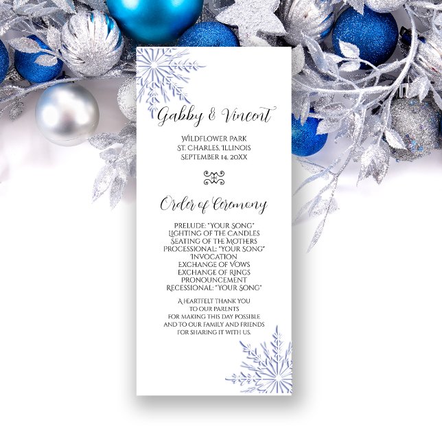 Blue Snowflake on White Winter Wedding Program Programme (Creator Uploaded)