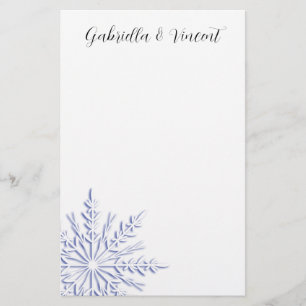 Blue Snowflake on White Winter Wedding Stationery