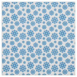 Blue Snowflake on white with fish scales pattern Fabric