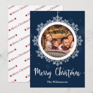 Blue Snowflake Ornament Christmas Photo Holiday Card