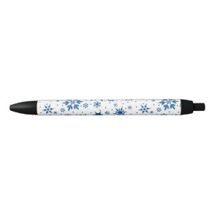Blue Snowflake Pattern Black Ink Pen
