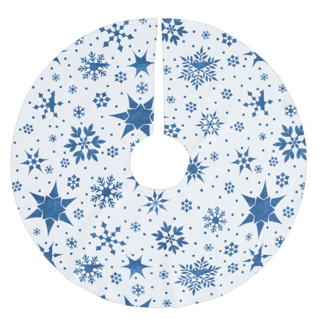 Blue Snowflake Pattern Brushed Polyester Tree Skirt (Front)