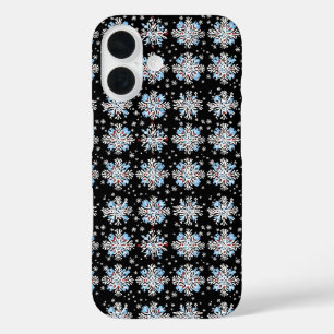 Blue Snowflake Pattern iPhone 16 Case