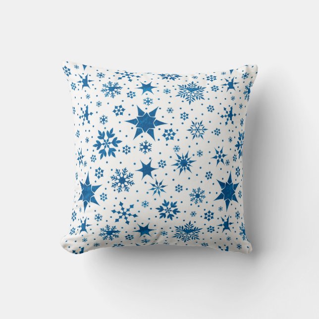 Blue Snowflake Pattern Cushion (Front)