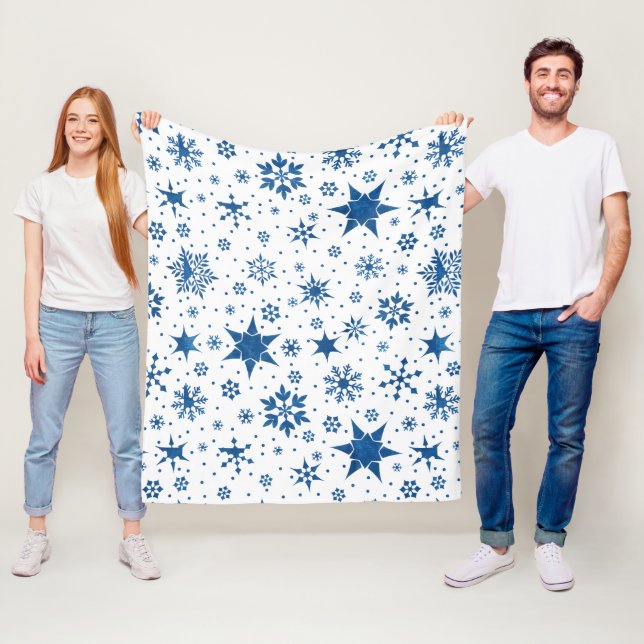 Blue Snowflake Pattern Fleece Blanket (In Situ)