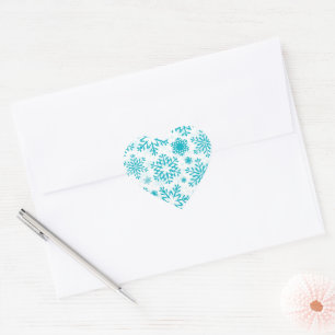 Blue Snowflake Pattern Heart Sticker