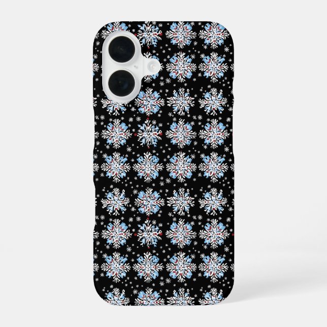 Blue Snowflake Pattern iPhone 16 Case (Back)