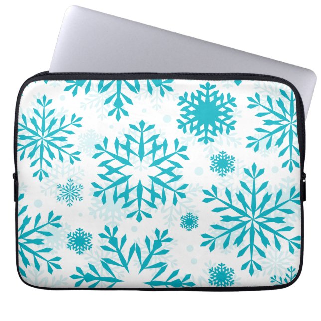 Blue Snowflake Pattern Laptop Sleeve (Front)