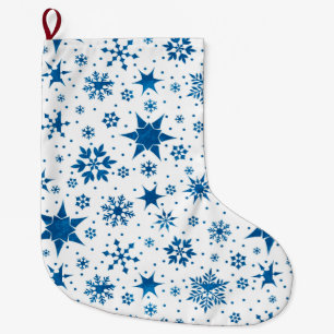 Blue Snowflake Pattern Large Christmas Stocking