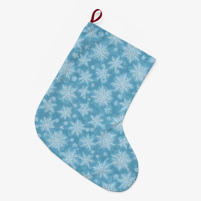 Blue Snowflake Pattern Large Christmas Stocking (Front (Hanging))