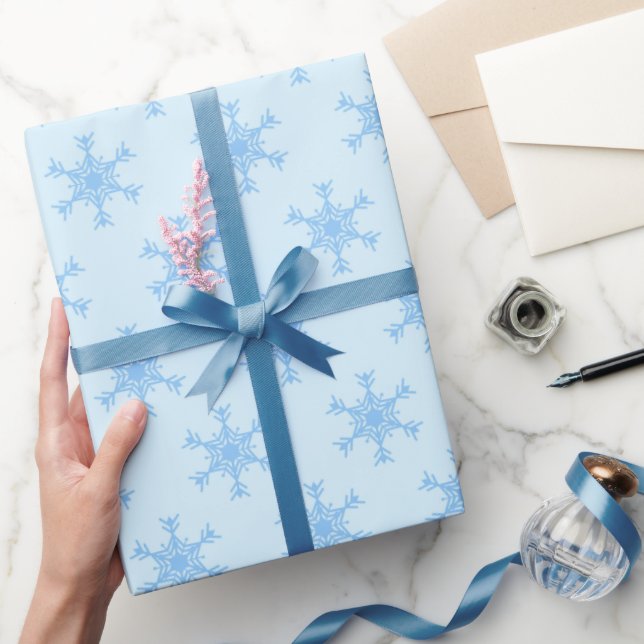 Blue Snowflake Pattern on Pale Blue Wrapping Paper (Gifting)