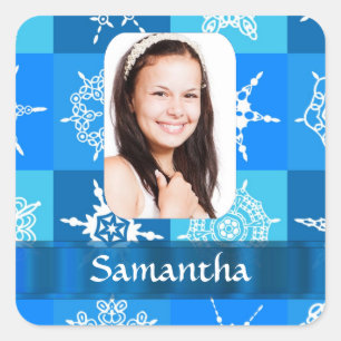 Blue snowflake pattern photo template square sticker