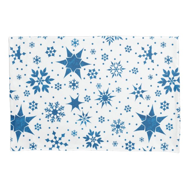 Blue Snowflake Pattern Pillowcase (Front)