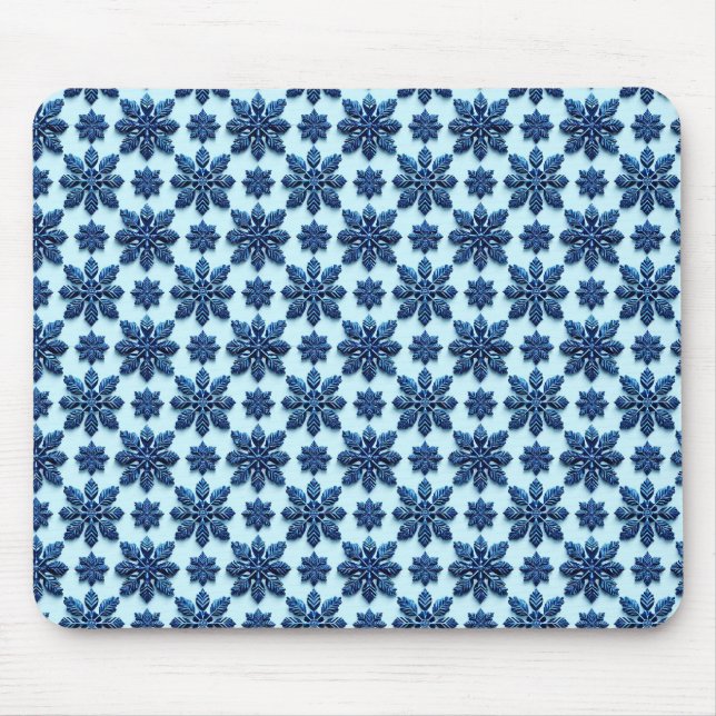 Blue Snowflake Patterned Background Mouse Mat (Front)