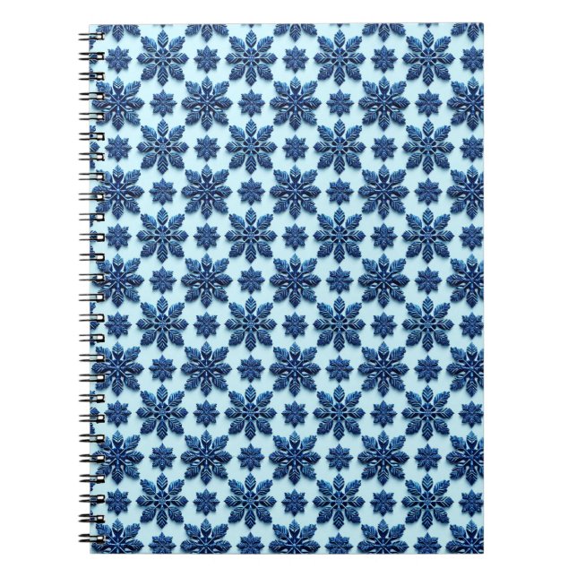 Blue Snowflake Patterned Background Notebook (Front)