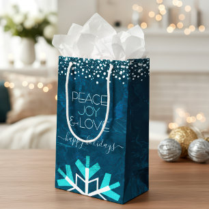 Blue Snowflake Peace Joy Love Typography Modern Small Gift Bag