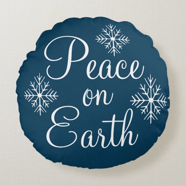 Blue Snowflake Peace on Earth Pillow (Front)