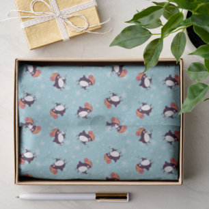 Blue Snowflake Penguin Christmas Pattern Tissue Paper