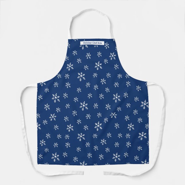 Blue Snowflake Personalised Apron (Front)