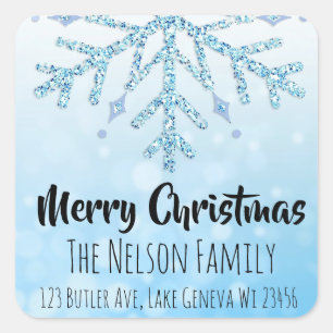 Blue Snowflake Personalised Christmas Square Sticker