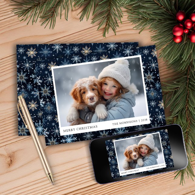 Blue Snowflake Photo Christmas Card (Creator Uploaded)