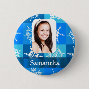 Blue snowflake photo template 6 cm round badge