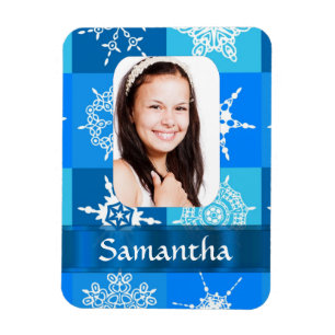Blue snowflake photo template magnet
