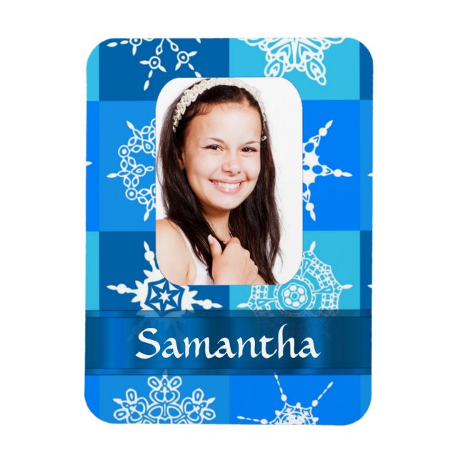 Blue snowflake photo template magnet (Vertical)