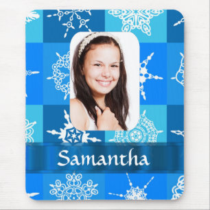 Blue snowflake photo template mouse mat