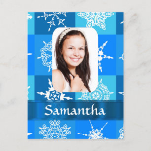 Blue snowflake photo template postcard