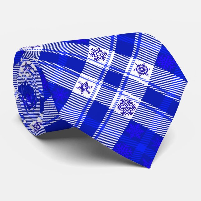 Blue Snowflake Plaid - Christmas Tie (Rolled)