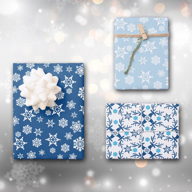 Blue Snowflake Reindeer Christmas Pattern Wrapping Paper Sheet (Creator Uploaded)