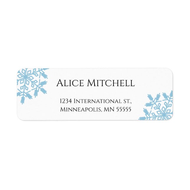 Blue Snowflake Return Address Sticker or Label (Front)