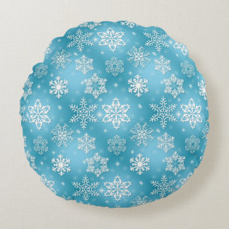 Blue Snowflake Round Cushion