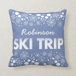Blue Snowflake Ski Trip Pillow