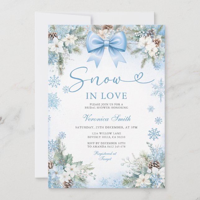 Blue Snowflake Snow in Love Winter Bridal Shower Invitation (Front)