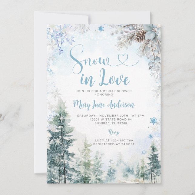 Blue Snowflake Snow in Love Winter Bridal Shower Invitation (Front)