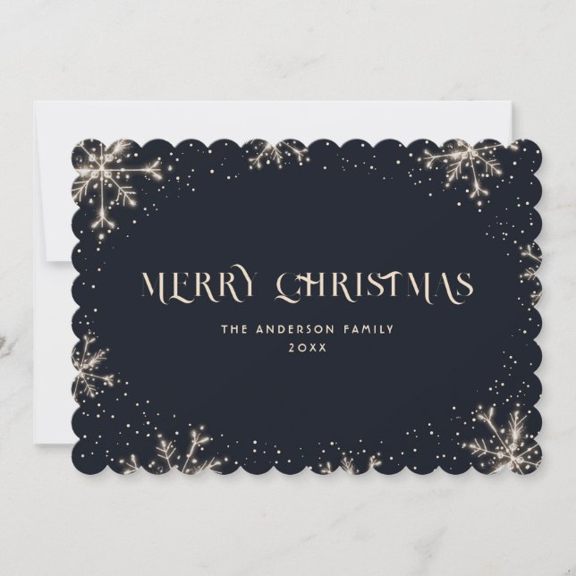 Blue Snowflake Snow Merry Christmas Card (Front)
