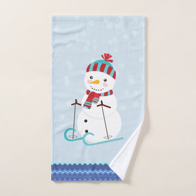 Blue Snowflake Snowmen Christmas  Bath Towels (Hand Towel)