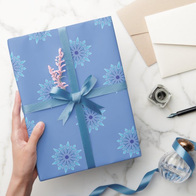 Blue Snowflake Solid Blue Wrapping Paper (Gifting)