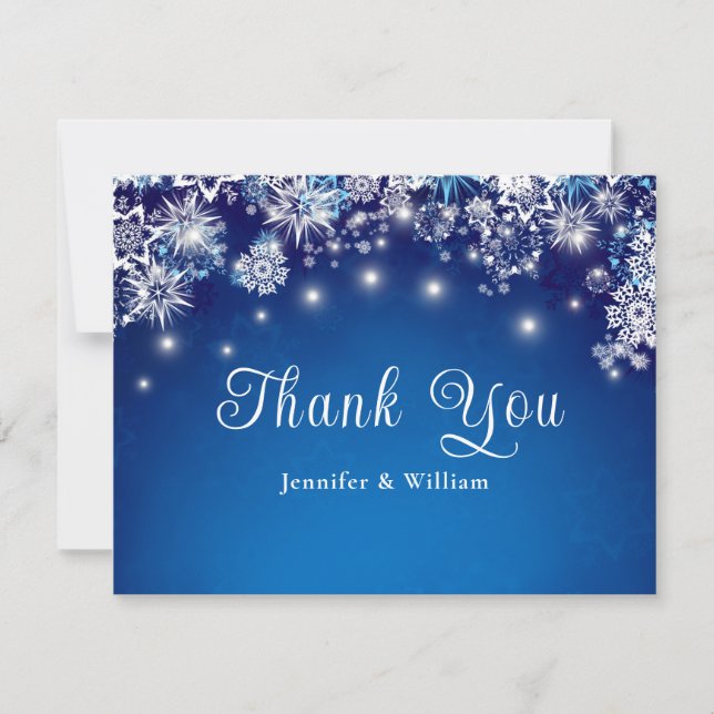 Blue Snowflake Sparkle Wedding Thank You Card (Front)