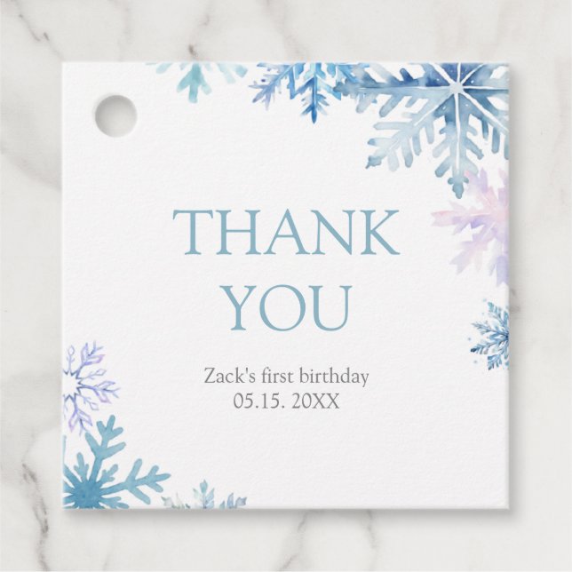 Blue Snowflake Square Favour Tags (Front)