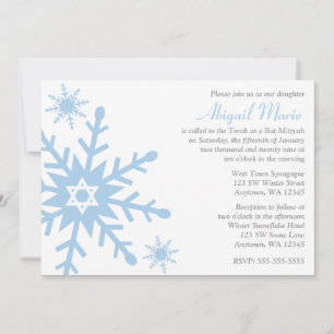 Blue Snowflake Star of David Bat Mitzvah Invitation