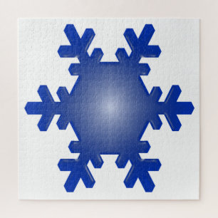Blue Snowflake Starburst on White Jigsaw Puzzle