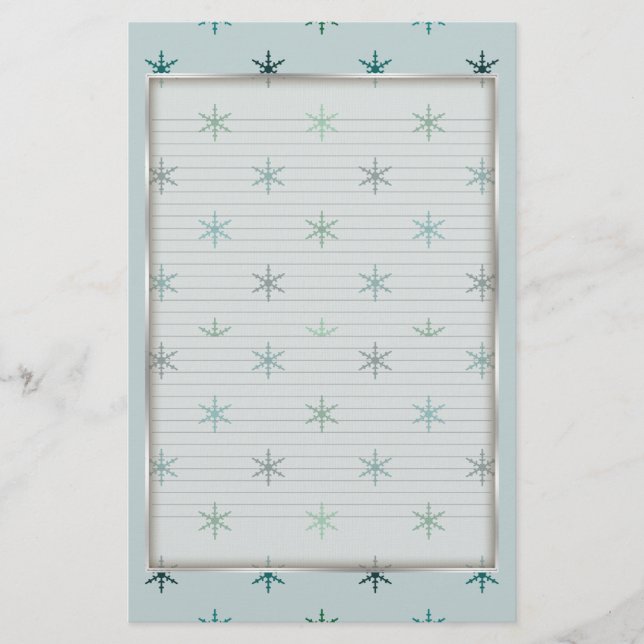 Blue Snowflake Stationery optional lines (Front)